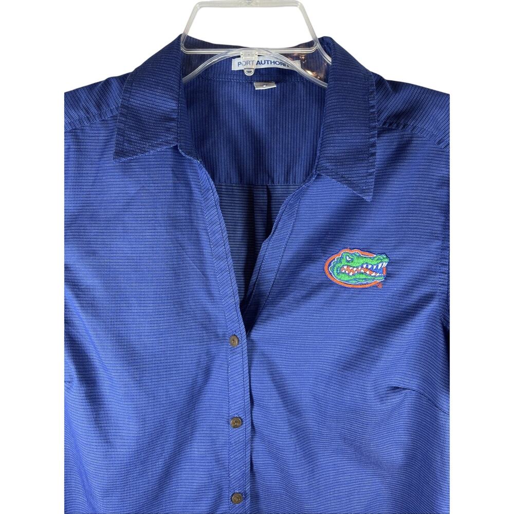 Florida Gator Dress Shirt Top Medium Women's Button Up Blue Short Sleeve Blouse